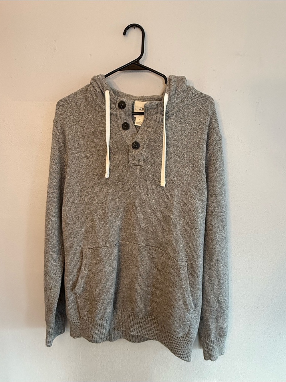 H&M Gray Knit Henley Hoodie 100% cotton - Men’s L